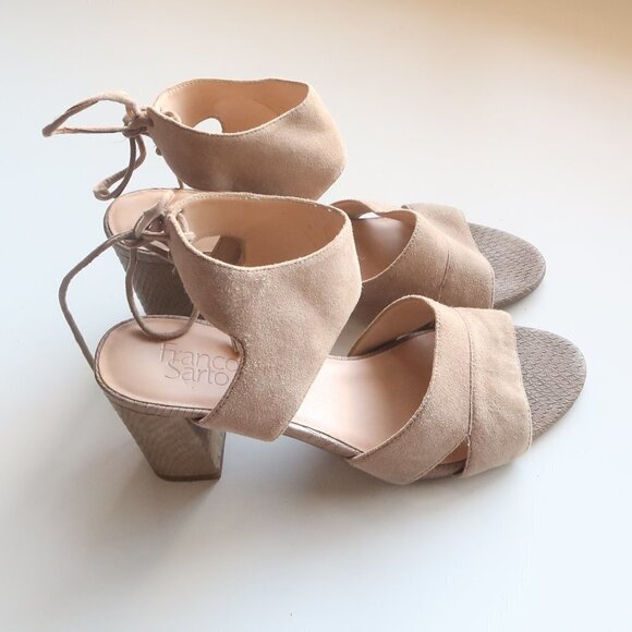 Franco Sarto Taupe Suede Strappy Round Open Toe Block Heels / Sandals / Shoes - Picture 2 of 16